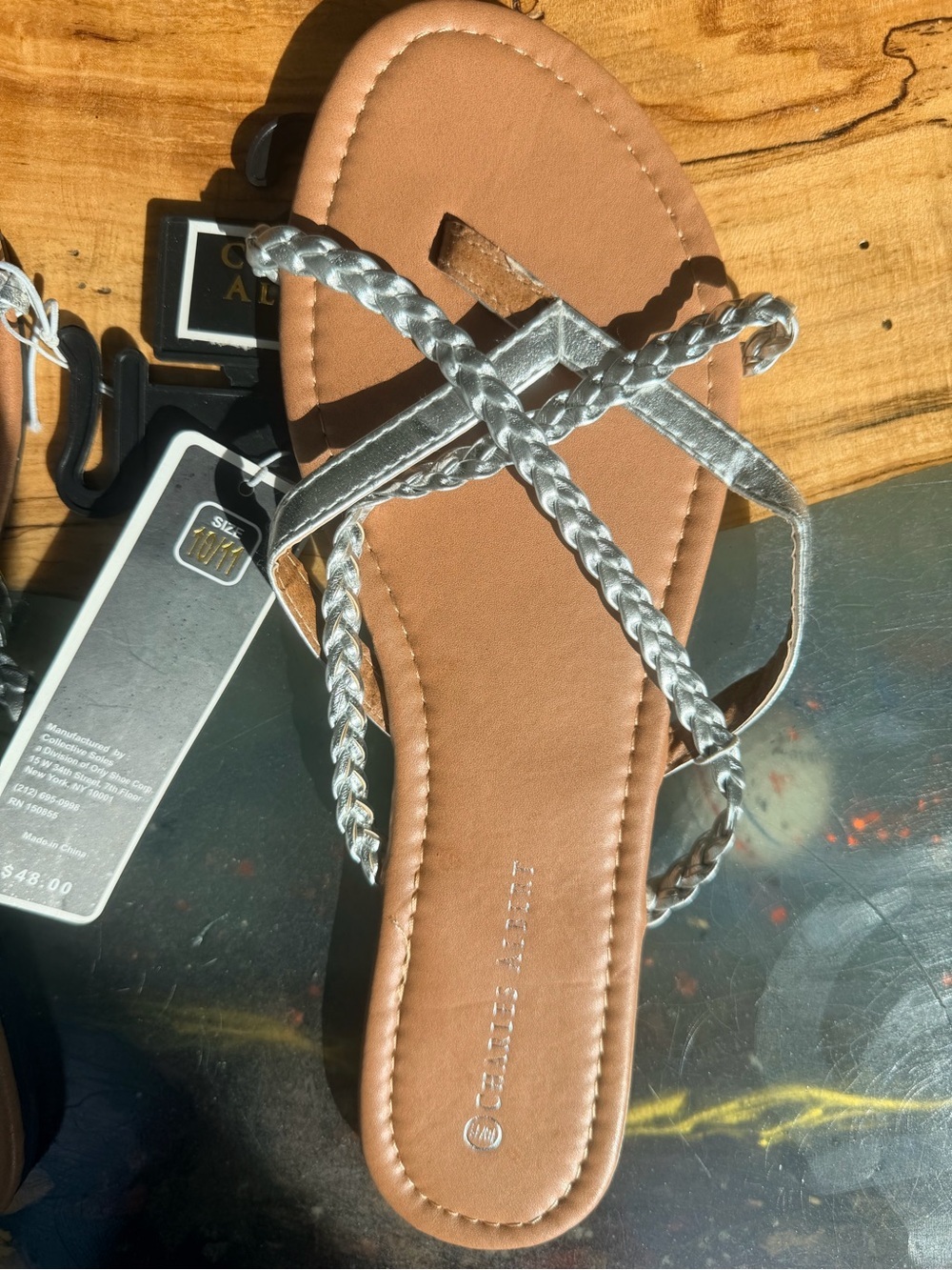 Charles Albert Silver Braided Strap Sandals NWT Flat Thong Slide Size 10/11